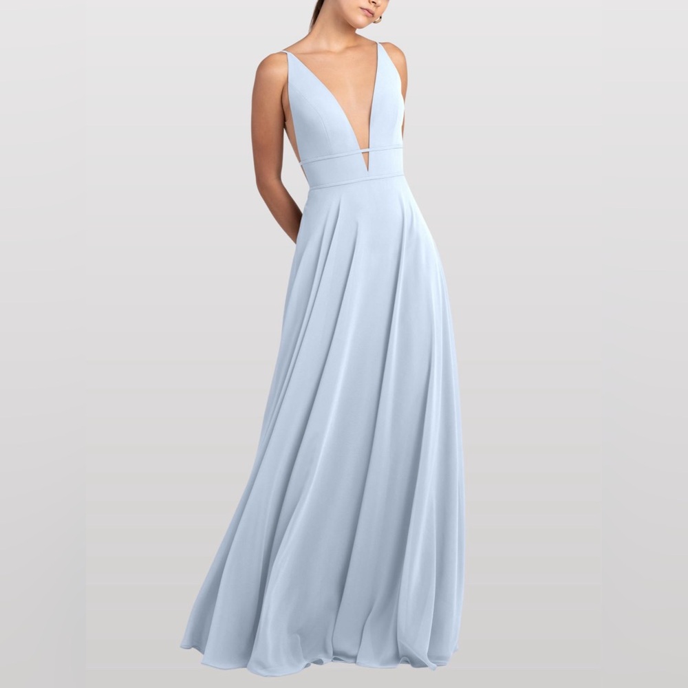 Jenny Yoo Hollis whisper blue Plunge Neck Gown
